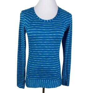 RBX Women's Small Blue Green Striped Long Sleeve Activewear Top Thumbholes